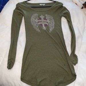 Green Rhinestone Wing Shirt